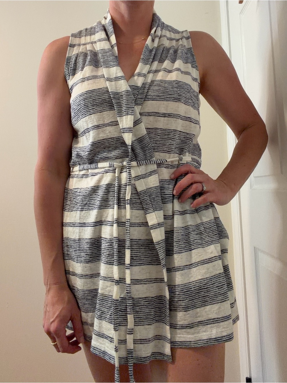 Anthropologie sleeveless Striped Wrap Sweater in Cream and Navy
